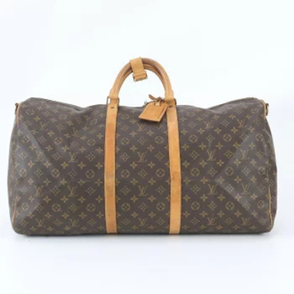 Louis Vuitton Monogram Keepall Bandouliere Leather Tote Travel Bag Brown